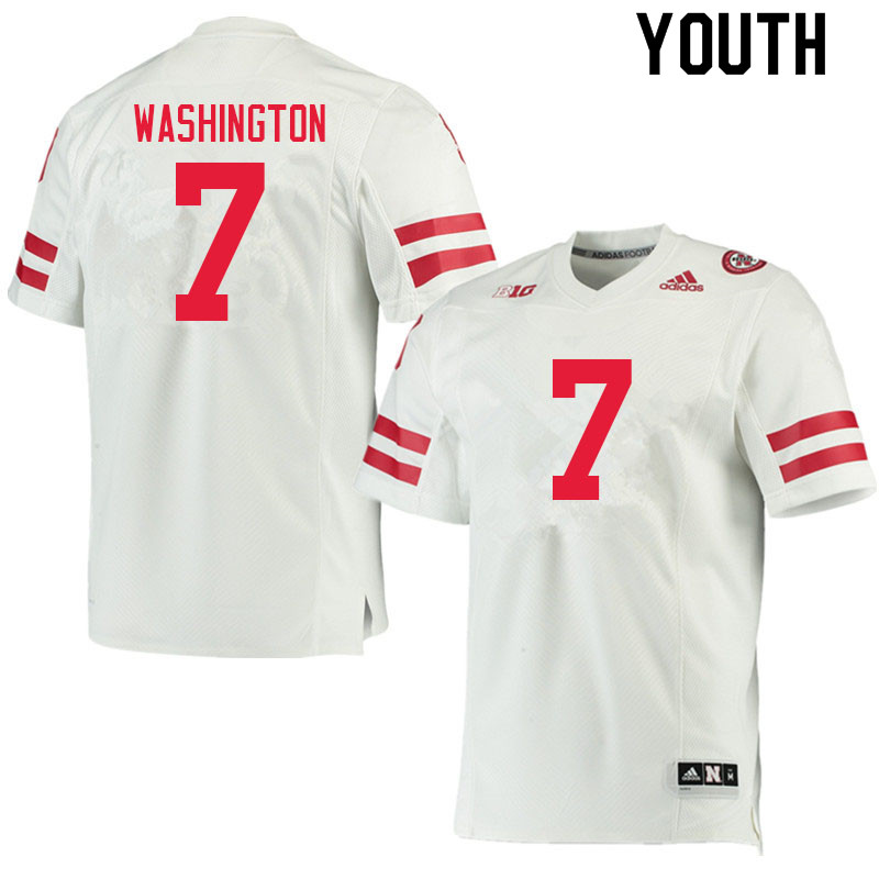 Youth #7 Marcus Washington Nebraska Cornhuskers College Football Jerseys Sale-White - Click Image to Close